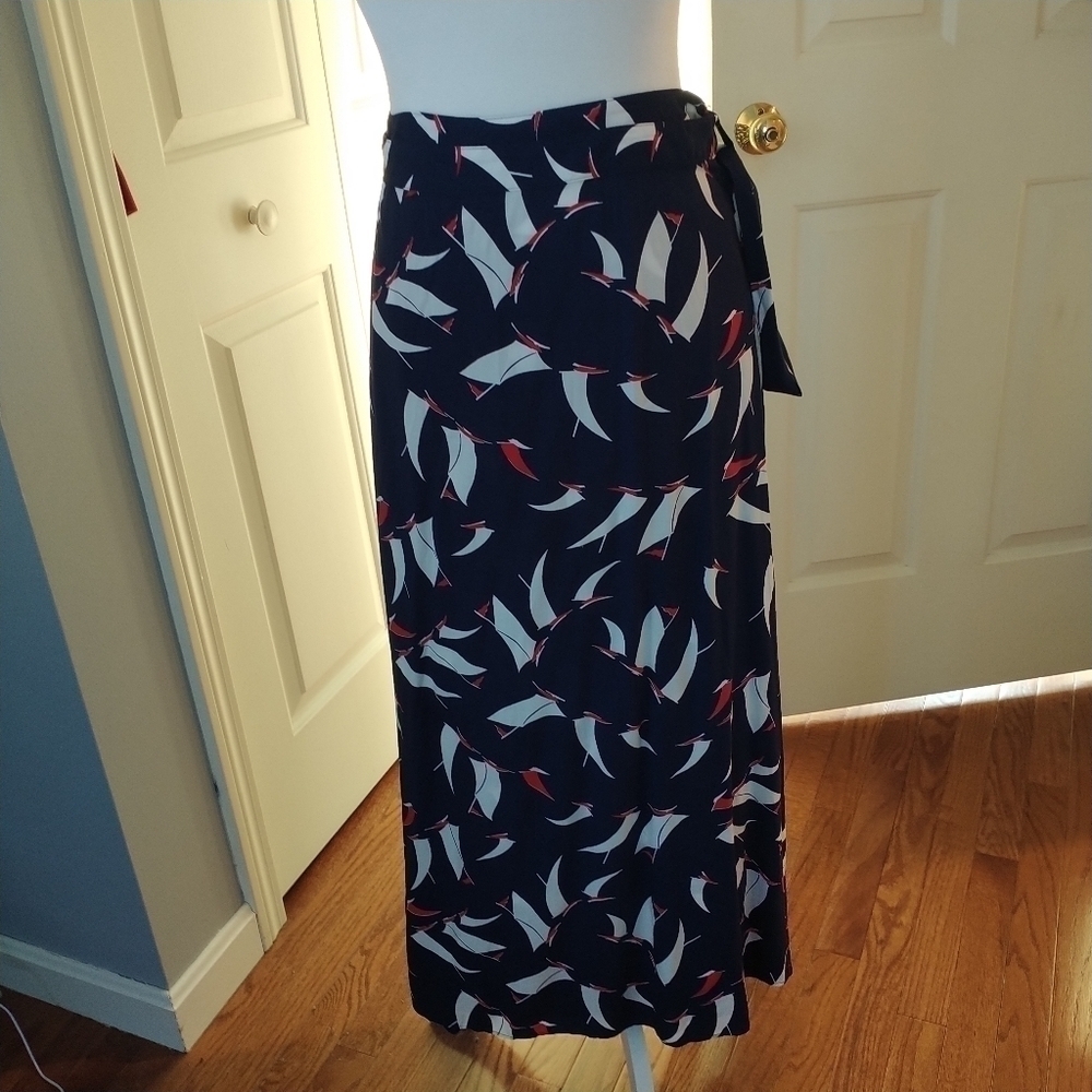Chaps Nautical Navy Wrap Skirt L - Picture 2 of 10